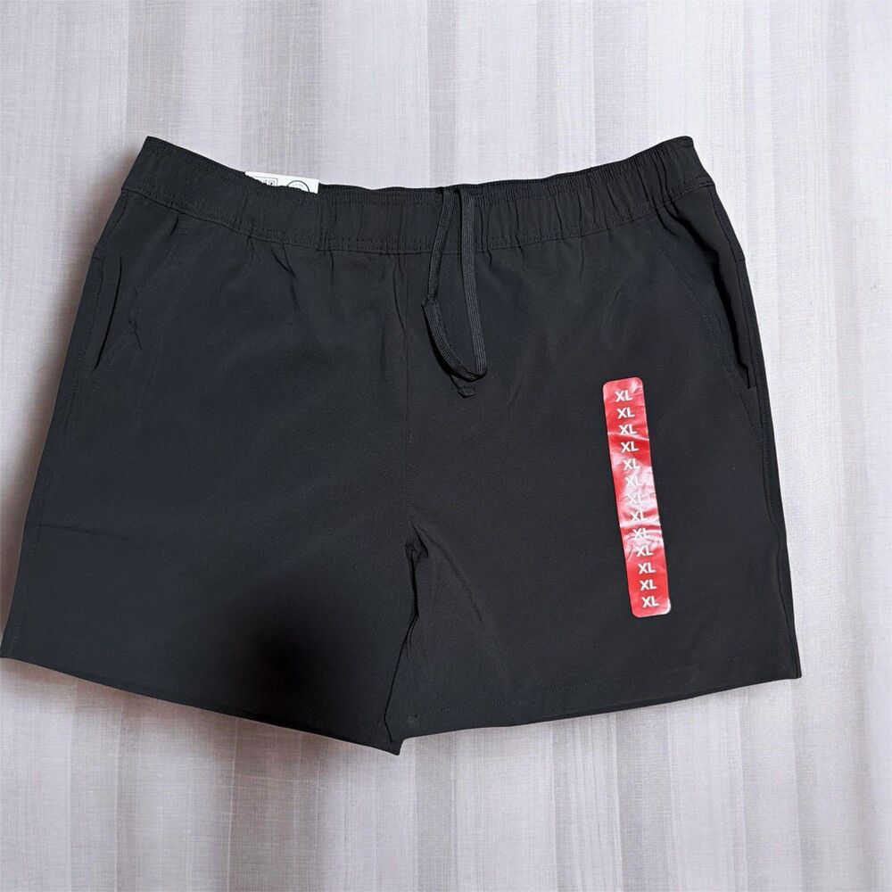 Member's Mark Men's Athletic Pull-On Shorts Drawstring Pockets Black XL 7"